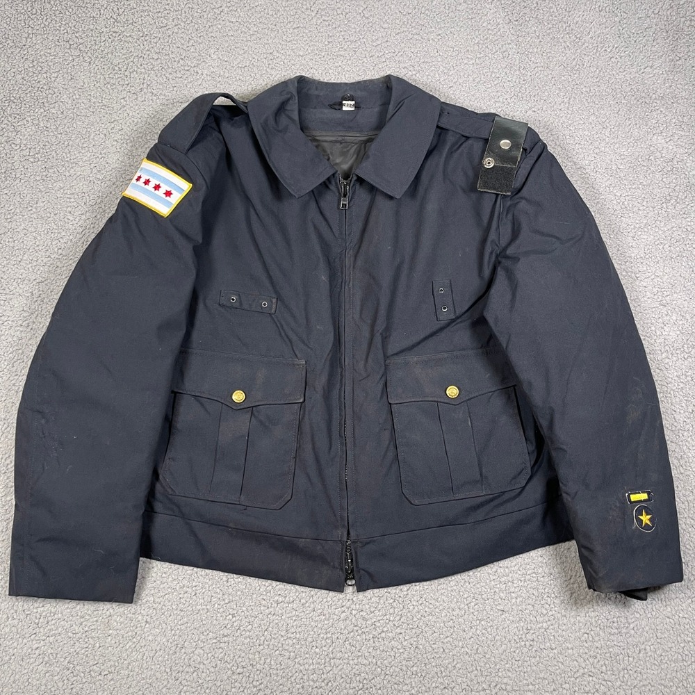 True Vintage‎ Chicago Motorcycle Police Uniform Patched Jacket Mens 48S Blue 70s